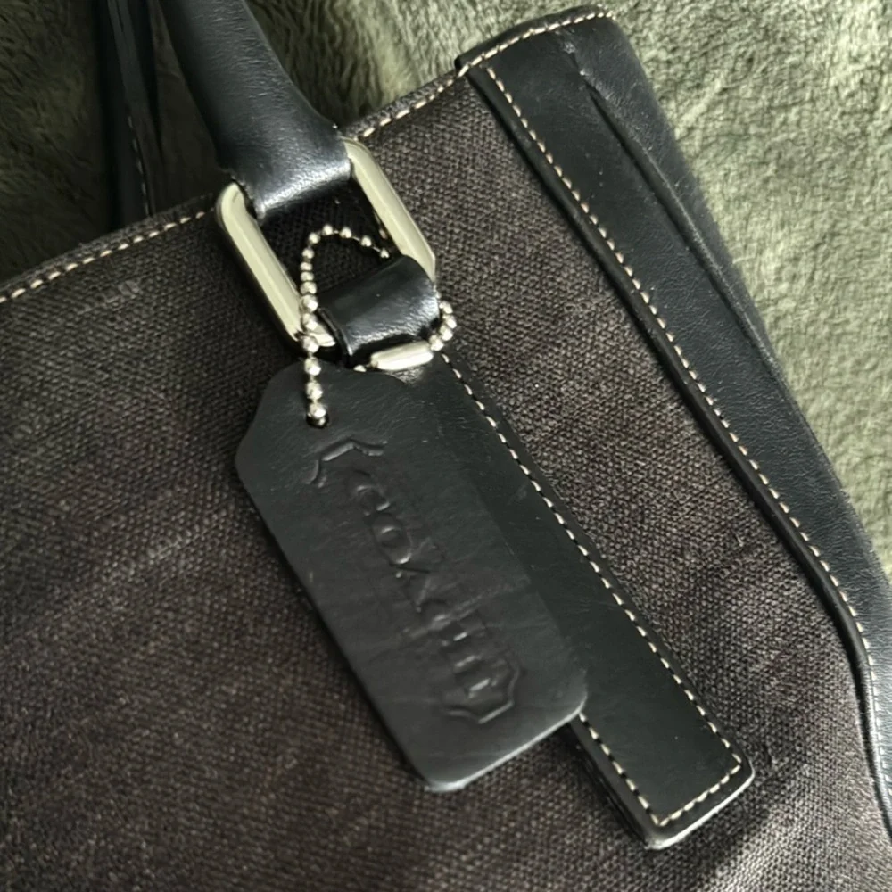 Coach Vintage Classic Legacy Brown Leather and Linen Bonnie Bucket Tote